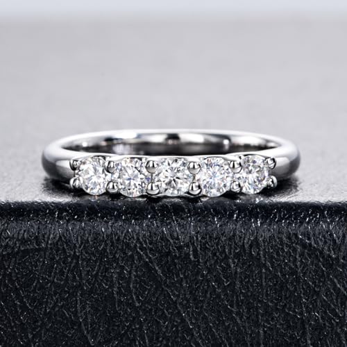 Moissanite Wedding Band 3MM D Color VVS1 Clarity Lab Created Diamond Anniversary Rings 14K White Gold Plated 5 Stone Promise Rings for Mom Wife Jewelry Gifts2