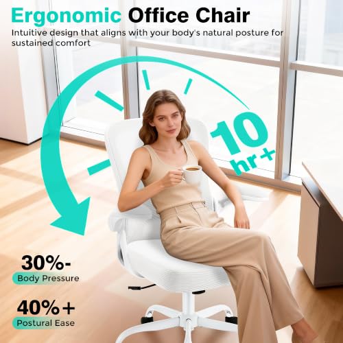 Image of AreShark Office Chair - Ergonomic Breathable Mesh Desk Chair with Adjustable Lumbar Support and Flip-up Armrests - Executive High Back Rolling Swivel Comfortable Computer Gaming Chair for Home Office