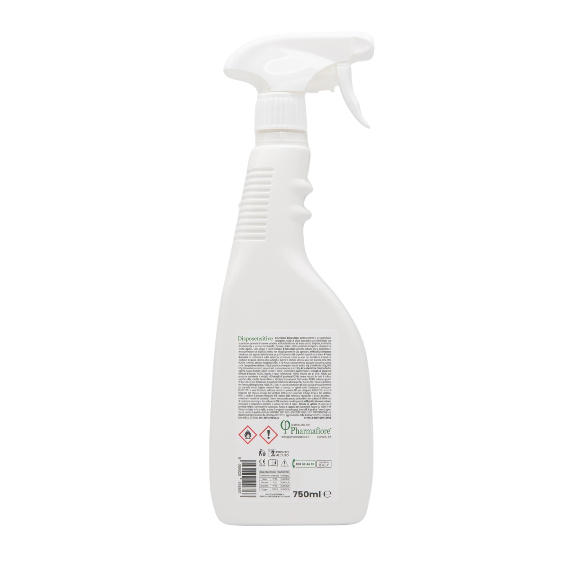 Disinfettante Spray per Dispositivi Medici e Superfici ad Azione Rapida Disposensitive Spray, Pronto all’Uso, A Base di Alcool Isopropilico, Virucida, Battericida, Fungicida, Decontaminante, 750 ml