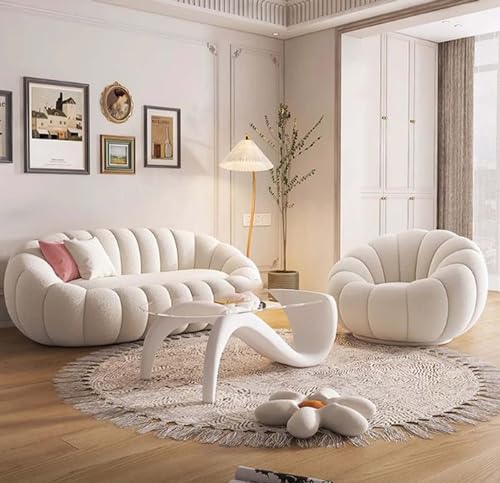 Image of CRAFTCITY Pumpkin Style Wooden Sofa, Contemporary Modern & Cozy Accent Chair for Living Room (Beige, 6 Seater Sofa Set)