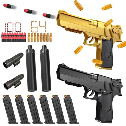 2 Stück Airsoft Pistole,164 Stück Schaumstoff Munition,Knallpistole,SchaumstoffPistole,Pistole Wüstenadler Mit Platzpatronen,Geschoss und Zielscheibe für Nerf