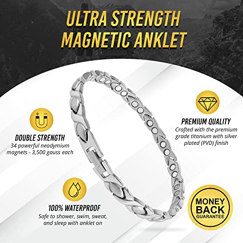 Image of MagnetRX Womens Magnetic Ankle Bracelet - Ultra Strength Magnetic Anklets with 34 Magnets - Titanium Ankle Bracelets for Women (Silver)