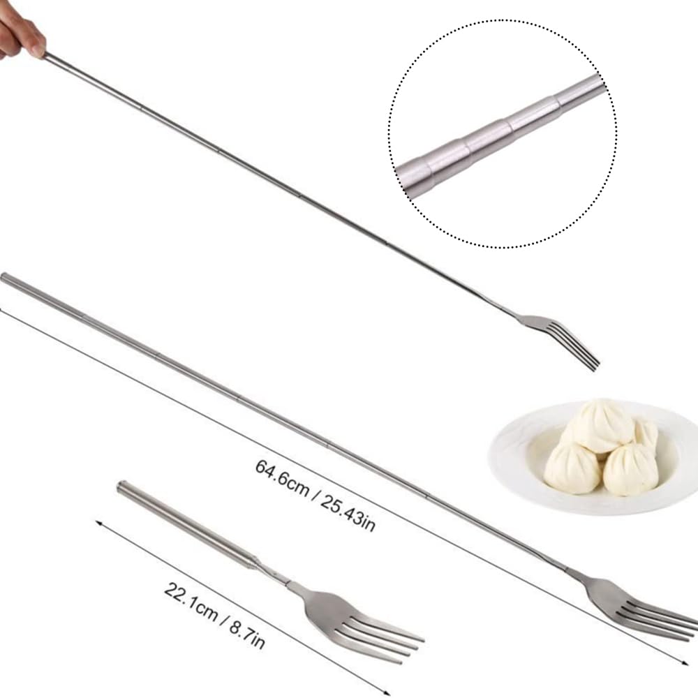 Giantree Forchetta Telescopica, 1 pz 22-64cm in acciaio inox lunga telescopio forcella allungabile forchetta da barbecue manico lungo forchetta per posate forchetta da dessert