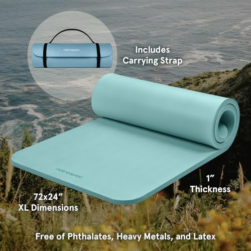 Image of Retrospec Solana Yoga Mat 1 inch Thick w /Nylon Strap for Men & Women - Non Slip Exercise Mat for Home Yoga, Pilates, Stretching, Floor & Fitness Workouts