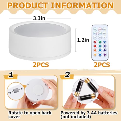 Image of Apipi Magnetic Locker Light - Timer Control LED Puck Light, Multi-Colors Changeable and Battery Powered, Easy On /Off for Locker Decoration, 2 Pcs
