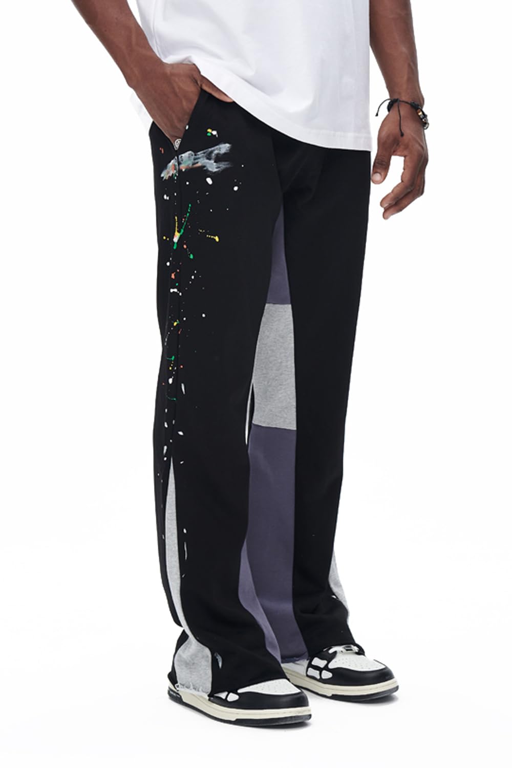 GINGTTOMens Stacked Baggy Loose Fit Flared Sweatpants Bootcut Trousers Patchwork Casual Pants Athletic Streetwear