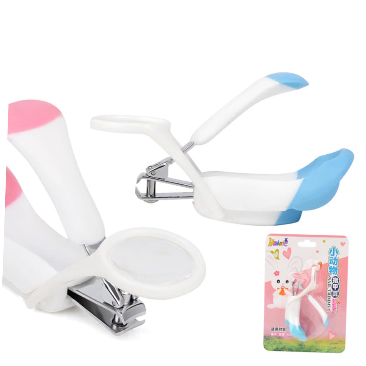 FONDOTIN Stainless Steel Pet Nail Cutters Magnifying Glass and Soft Handle for Guinea Pigs Rabbits Hamsters and Ferrets Random Color