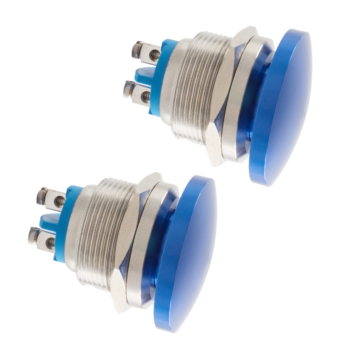 ZEFOXETO 2 Pcs Mushroom Head Push Button Switch, Momentary Waterproof IP65 Metal Start Button- 1NO ON Off Mouting Domed Screw Terminal SPST 1A 250V