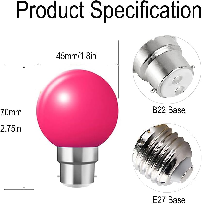 ZFQ 10 Pack B22 Bayonet Colored LED Light Bulbs 2W G45 Golf Ball Mini Globe Bulb Lighting Bulbs,Pink for Outdoor Indoor String Patio Garden Party Christmas - Image 4