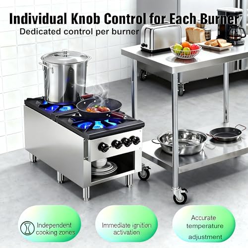 Image of Commercial Gas Stove with Cabinet, 2 Burners Propane and Natural Gas Stove, Stainless Steel Hot Plate, Commercial Cooking Equipment for Restaurant Kitchen, 56,000 BTU