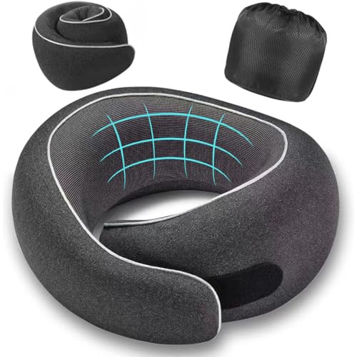 Image of Travel Pillow, Memory Foam Neck Pillow with Ergonomic 360 Support, Travel Neck Pillow for Airplanes, Compact Design for Plane, Car & Office Travel Essentials, Max Black