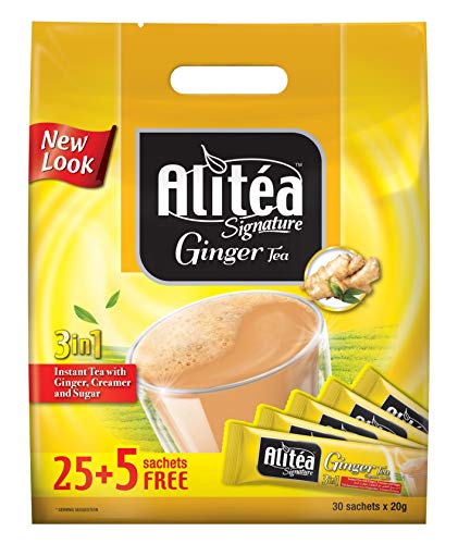 Image of Alitea Signature Ginger Premix Instant Tea 3 in 1, (30 Sachets x 20gms)- 600gms (Pack of 3)