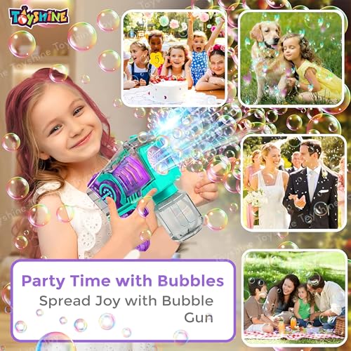 Image of Toyshine Battery Operated Automatic Bubble Machine with LED Lights Transparent Bubble Blaster Gun with 1 Refil Bottle Summer Outdoor Toys Gifts for Ages 3+ Year Old Boys /Girls