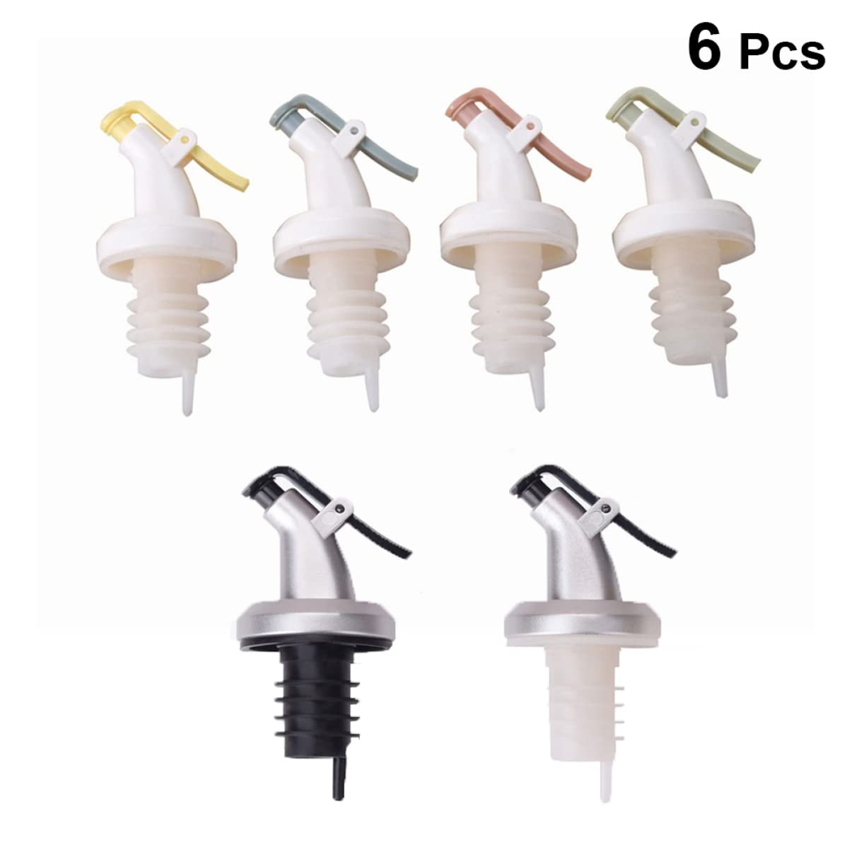 ABOOFAN 6PCS Silicone Oil Stopper Multi Color Wine Pourer Spouts for Easy Pouring Sealing for Oils Sauces Vinegars Liquors Includes Silver Black Blue Pink Yellow Green