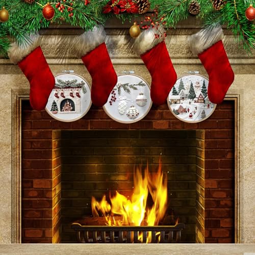 Image of LB Christmas Embroidery Kit for Beginners Adults, 3 Sets Hand Embroidery Starter Kit with Christmas Village and Instructions Stamped Cross Stitch Kits Include Embroidery Hoop Needles Threads Scissors