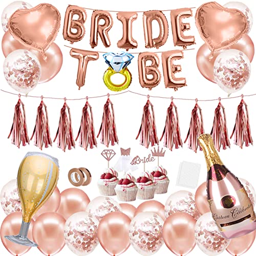 HLEIUKT Bride to Be Decoration, Evjf Accessoire, Decoration Evjf avec Ballon Rose Gold, Bride To Be Banner, Foil Ballons, Décoration Gâteau, Gland, Evjf Decoration pour Bachelorette Party Cover