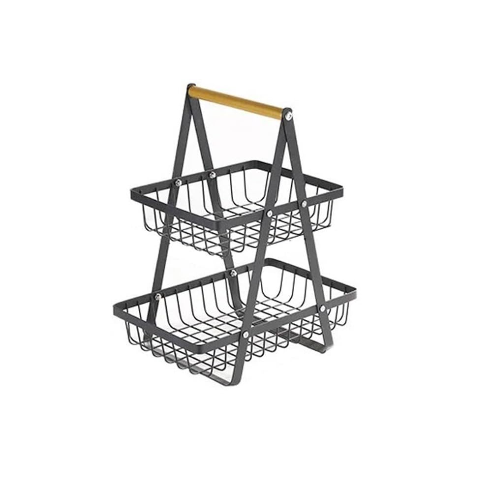 Zhaoj24-05 Fruit Racks 2 Tier Portable Fruit Bowle Basket Fruits Bread Snacks, Detachable Metal Rectangle(Black)
