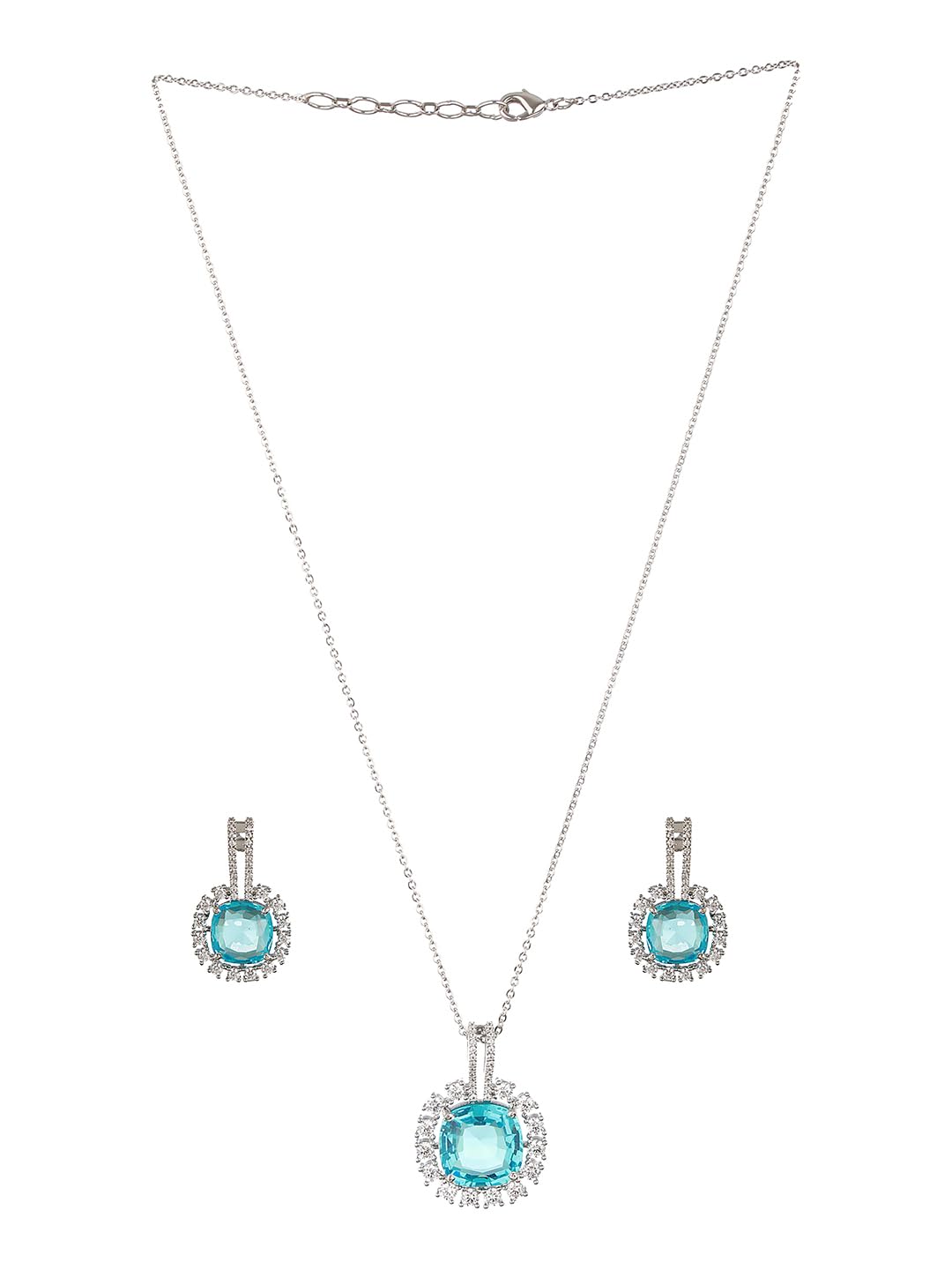 saraf rs jewellery WhitePlatedAqua AD Studded Statement Locket Jewellery Set-picture-19