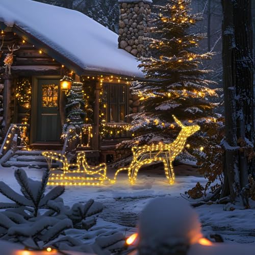 ChefRobot Weihnachtsdeko Rentier mit Schlittern Weihnachtsbeleuchtung...