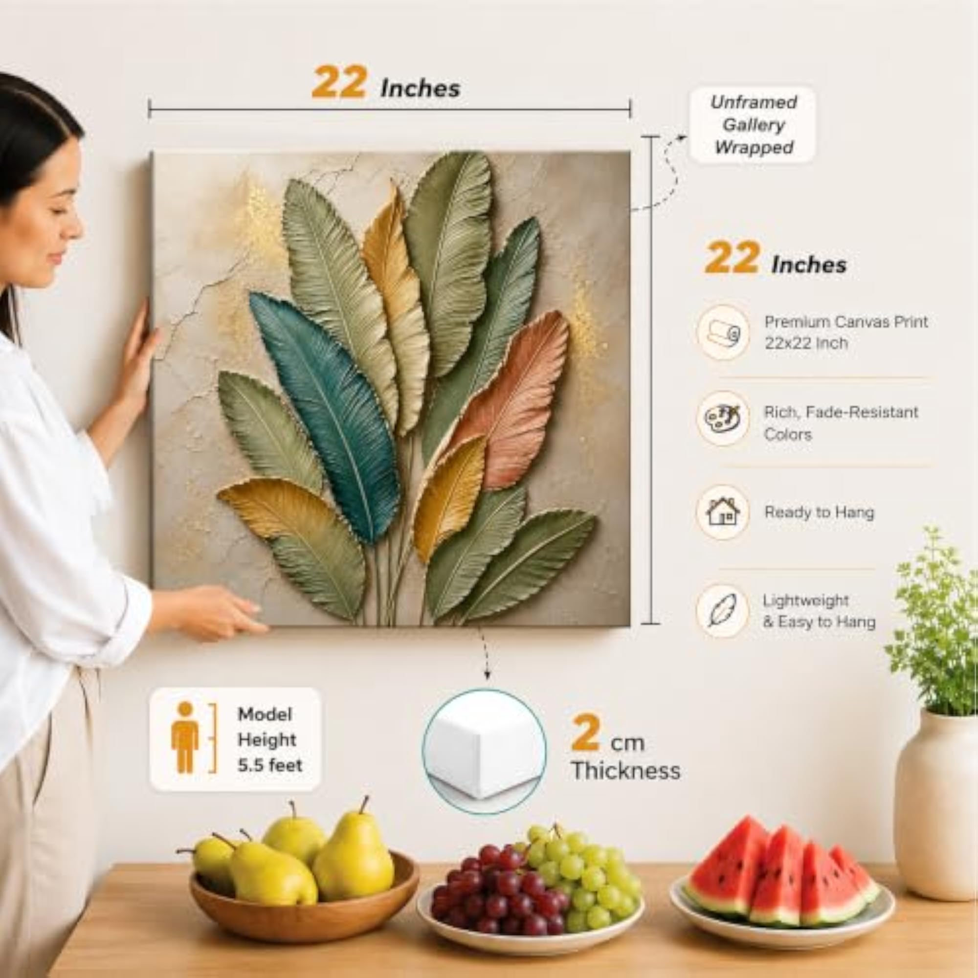 Textured Embossed Floral Leaf Canvas Wall Art Painting