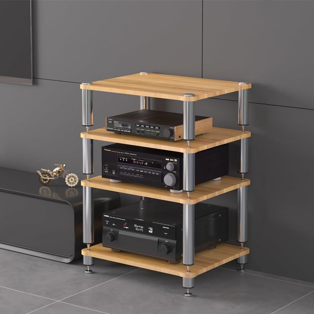 KLerDH Media Racks, HiFi Rack 3 Tier AV Media Stand Wood Shelf Record Player Stereo(Walnut,4 Tier (60x48x80cm))