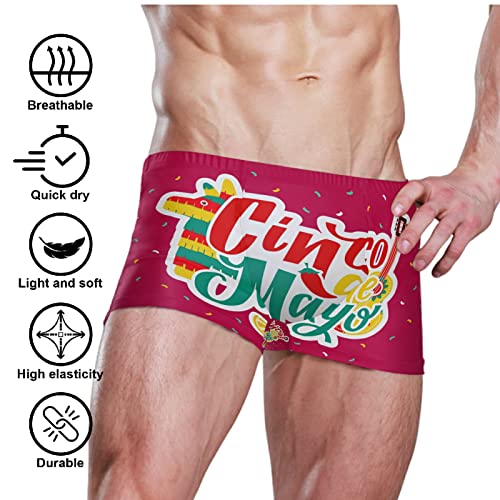 Mens Swimming Boxer Briefs Red Mexican Pinata Quick Dry Athletic Swimsuit2