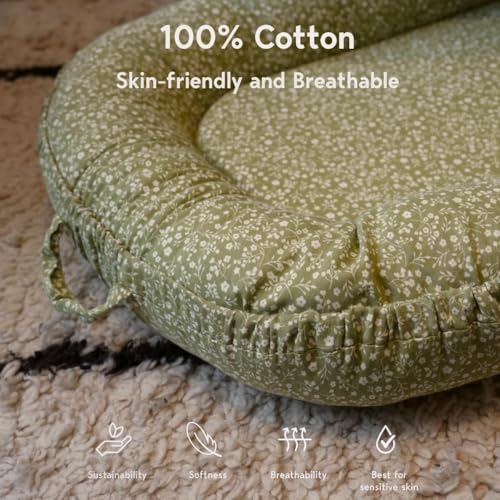 Image of CooCooBaby Infant Lounger, Baby Nest Cover for Baby Girls & Boys, Newborn Essentials for Baby 0-12 Months, 100% Cotton Breathable (Evergreen Muslin)