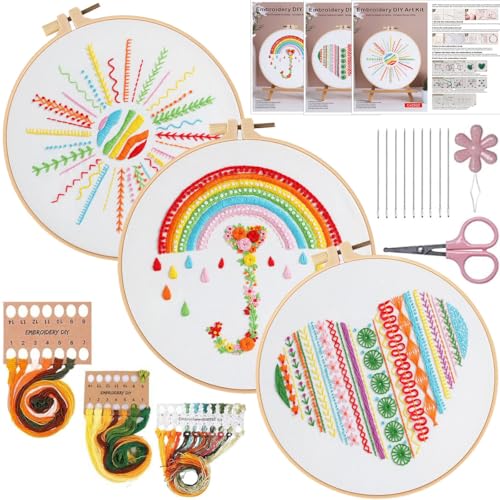Image of Konrisa Easy Embroidery Kit for Beginners Stamped Embroidery Starter Kit DIY Sewing Needlepoint Cross Stitch for Adults, Stitch Practice Kit 3 Embroidery Fabric Pattern
