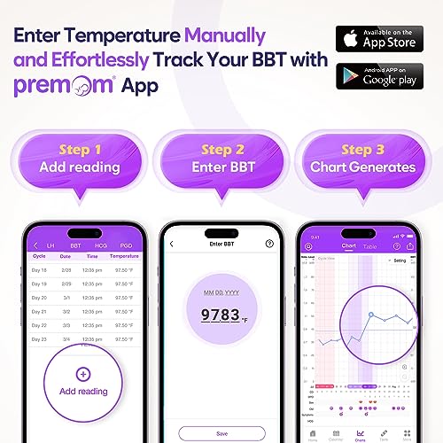 Ovulatietracker digitale basale thermometer: Easy@Home BBT-thermometer voor vruchtbaarheidsvoorspelling - Basale lichaamsthermometer voor nauwkeurige temperatuurmeting met Premom App paars DMT-3018 - Afbeelding 6