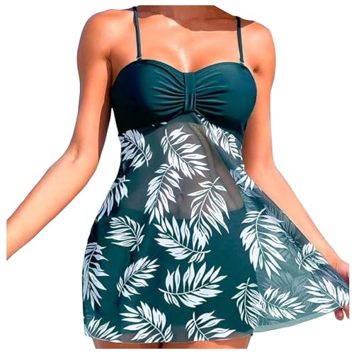 Bikini set dos piezas para mujer con tankini impreso de hojas y correas