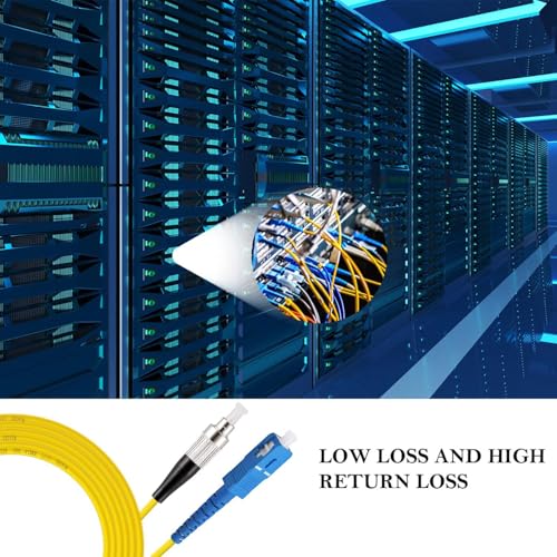 Image of Madhabi 3M SC to FC Singlemode Fiber Optic Patch Cord - Simplex 9 /125m Jumper Cable with Yellow Jacket, High-Speed Data Transmission and Internet Connectivity for Network, Router and Telecom Devices