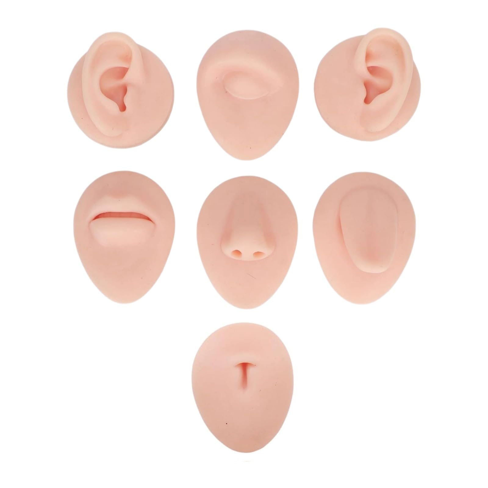 Silicone Piercing Body Parts, 7pcs Soft Silicone Flexible Model Body Part Displays Set, Fake Ear Nose Eye Mouth Tongue Belly Button Model for Piercing Practice Jewelry Display (No Rack)