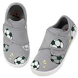 IceUnicorn Hausschuhe Kinder Jungen Atmungsaktiv Pantoffeln Mädchen Rutschfest Kindergartenschuhe Leicht Unisex Slippers(Grauer Fußball,31EU)