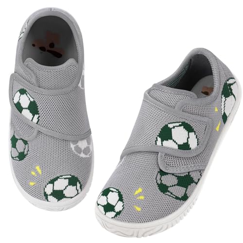 IceUnicorn Hausschuhe Kinder Jungen Atmungsaktiv Pantoffeln Mädchen Rutschfest Kindergartenschuhe Leicht Unisex Slippers(Grauer Fußball 28EU)