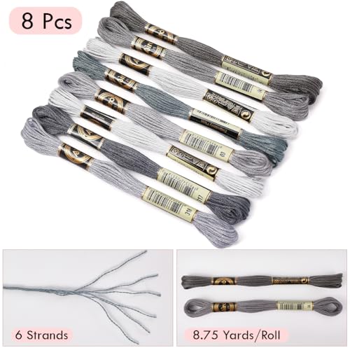 Image of 8 Skeins Grey Embroidery Cross Stitch Floss for Sewing Making