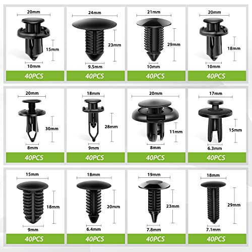 Image of Frokom 480pcs Car Retainer Clips,12 Most Popular Sizes Nylon Push Pin Set,Auto Body Door Panel Fastener Trim Remover Kit for Toyota GM Ford Honda Acura Chrysler