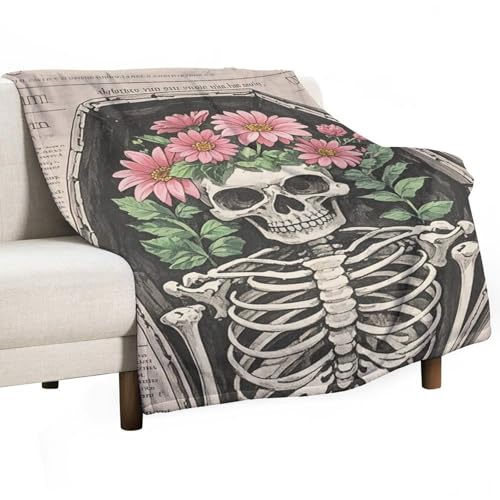 Couverture flanelle squelette fleurs 100x150cm douce pour lit - 2