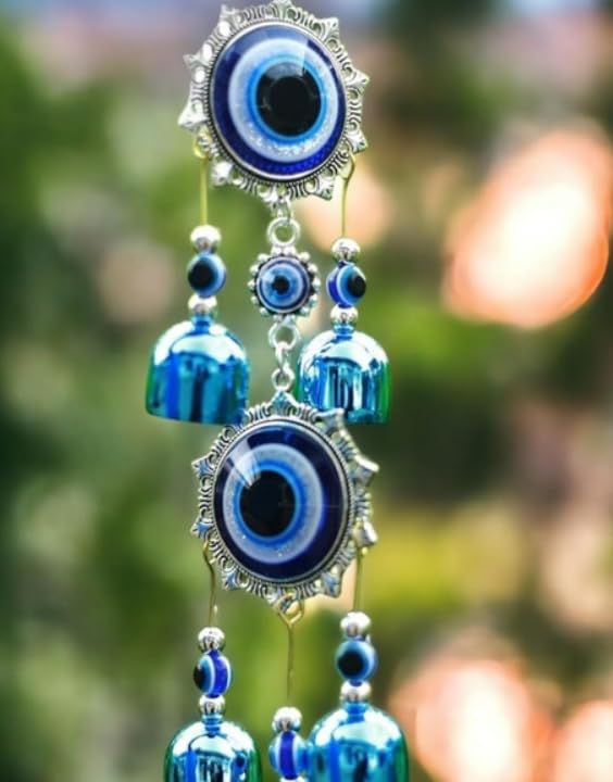 Paradigm Pictures 5 Bell Double Evil Eye Metal Wind Chimes Hanging for Home Decor | Vastu Feng Shui Positive Energy Decorative Hanging | Good Luck & Protection Door, Balcony, Garden Decoration Item 2