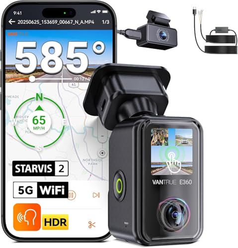 Dashcam voiture 3 canaux VANTRUE E360 Plus 5.2K panoramique avec kit de câblage USB-C VP03 included