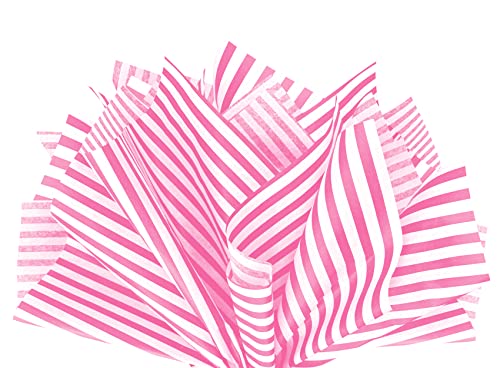 Flexicore Packaging Hot Pink Pin Stripe Print Gift Wrap Tissue Paper Size: 15 Inch X 20 Inch | Count: 10 Sheets | Color: Hot Pink Pin Stripe