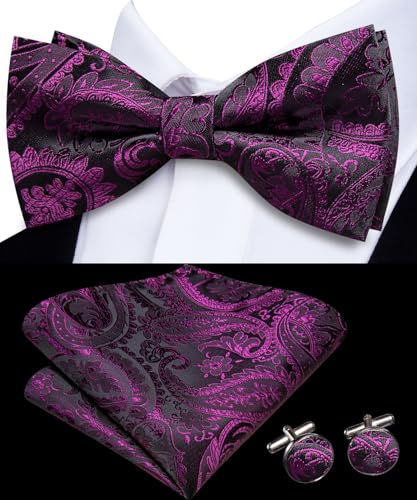 Image of Dubulle Mens Paisley Striped Bowtie Set Pre-tied Bowtie for Men and Pocket Square Set Wedding Business