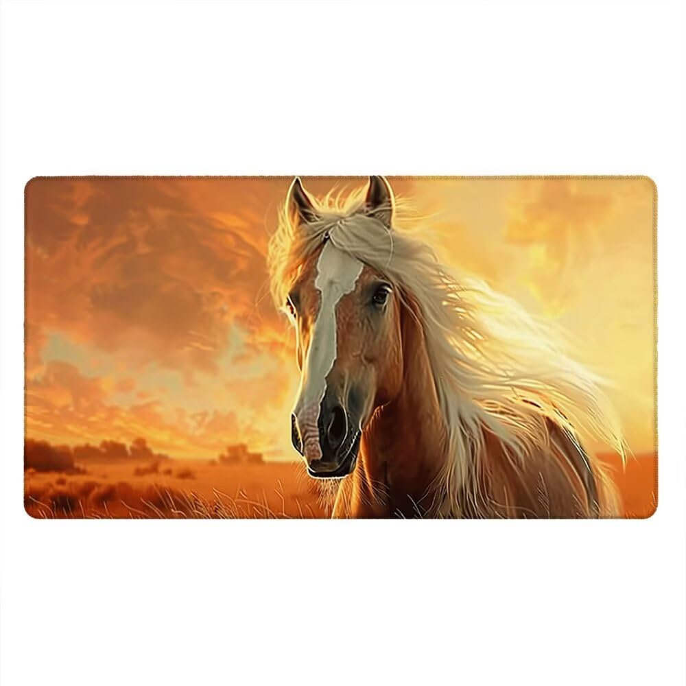 Podkładka pod mysz XXL Podkładka pod mysz na biurko 1200x600 mm poprawia precyzję i szybkość dzięki antypoślizgowej gumowej podstawie i zszytym krawędziom Trwała, wygodna, gry (żółty koń) xR8-483