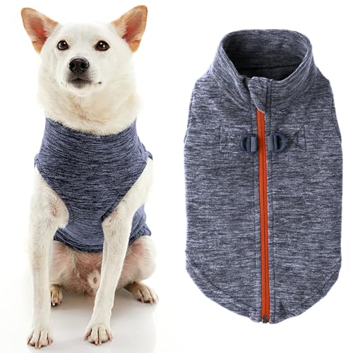 Gooby - Zip Up Fleece Vest, Fleece Jacket Sweater with Zipper Closure and Leash Ring, Gray Wash, Large