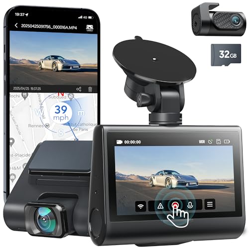 iZeeker 4K Dash Cam Front and Rear, WiFi Car Camera with 32GB SD Card, 3” IPS Display, GPS, 24H...