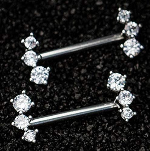Pierced Owl 14GA Stainless Steel Triple CZ Crystal Curve Nipple Barbells, Sold as a Pair - Image 3