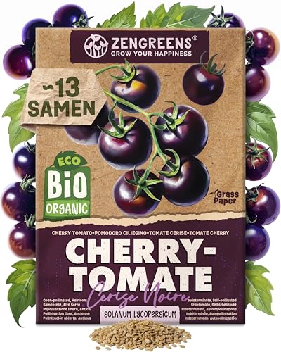 ZenGreens - Bio Cherry-Tomate Samen (Cerise Noire) - Cherry-Tomatesamen - Gemüsesamen für den einfachen Anbau im Garten Balkon oder Hochbeet - Gemüse Saatgut