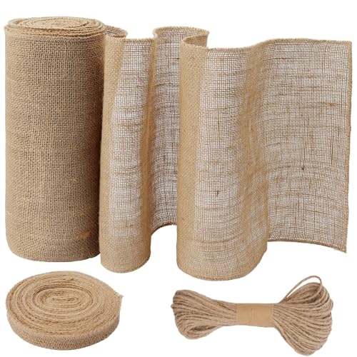 3PCS Chemin de Table Jute 30cm x 10m + Rouleau Toile de Jute pour Décoration Table de Mariage Baptême Fête Anniversaire