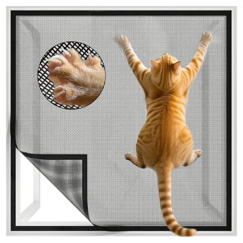 Kottwca Fliegengitter Fenster Katzensicher, Fliegengitter Ohne Bohren Fenster, 100 X 130CM, Sicher Gegen Katzen und Insekten, Einfache Installation,...