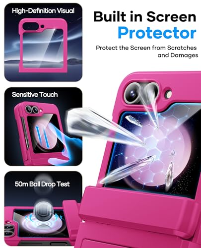 Image of ASAFCASE for Samsung Galaxy Z Flip 5 Case with Card Holder (3 Cards), Pink | Hinge Protection, Outer Screen Protector, Shockproof Rugged Full Body Protective Cover Wallet Case for Galaxy Z Flip 5