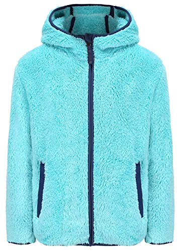 Girl's Soft Fleece sherpa Jacket Full Zip Hoodie Aqua L